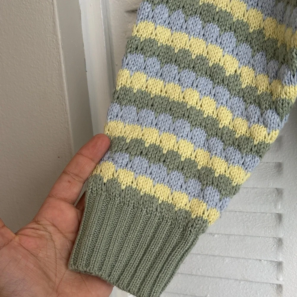 Ardene Cozy Pastel Striped Cropped Cardigan Soft Girl Aesthetic Cute Knit - Picture 5 of 7